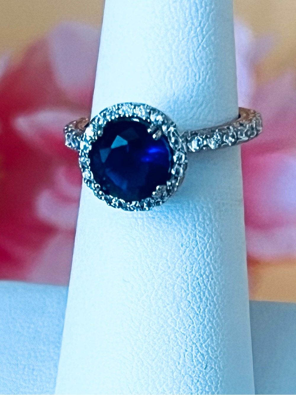 14KG over Silver Round Lab Created Blue Sapphire Wedding Ring size